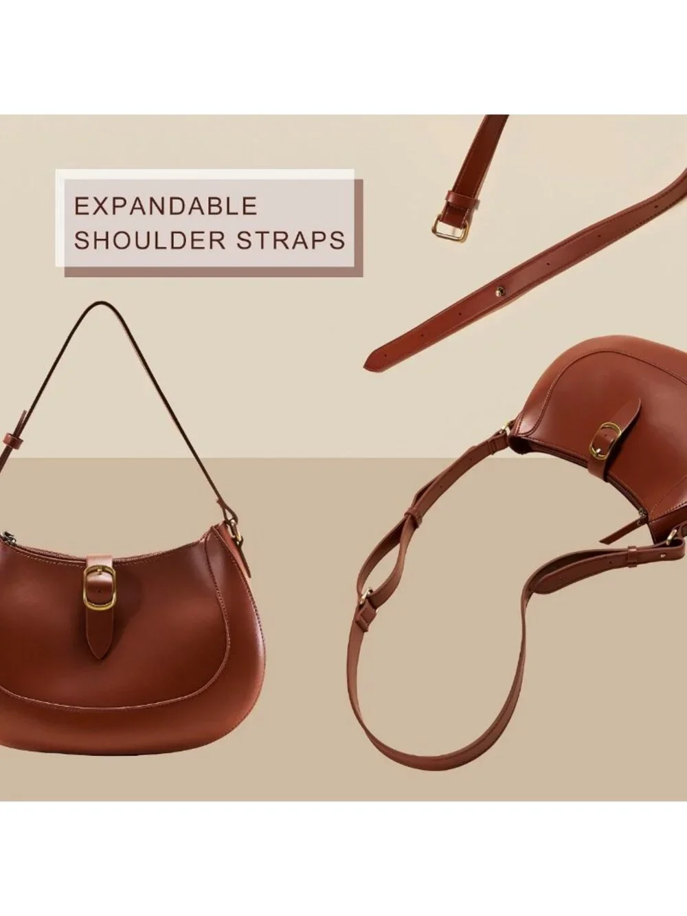Chic Vintage Vegan Leather Crescent Hobo Bag - Stylish Lunar Shoulder Satchel